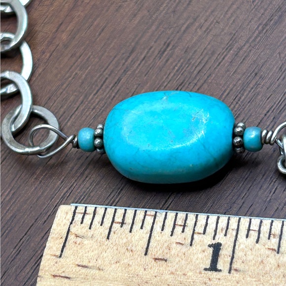 925 Sterling Silver Turquoise Cross Link Bracelet 8” - Picture 7 of 12